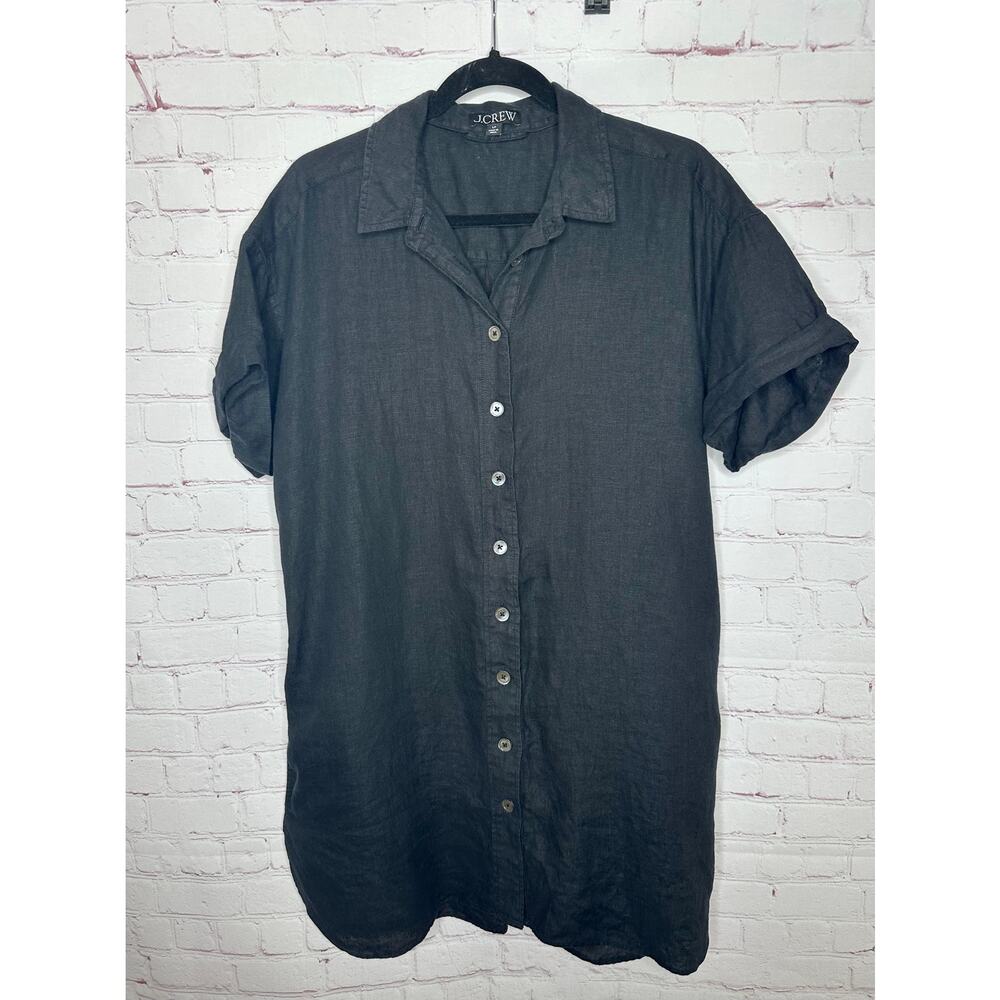 J Crew 100% Linen Black Shirt Dress Womens Large Petite Resort